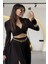 Hot Fashıon Kadın Büzgülü Uzun Kol Crop Bluzlü ve Derin Yırtmaçlı Maxi Boy Balon Etekli Ikili Takım 1