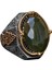 El Yapımı Vintage Tasarım Zümrüt Yüzük - 925 Ayar Gümüş Erkek Yüzük Altın Detaylarla (Jade) 1