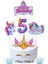 5 Yaş Unicorn Pasta Süsü - 5 Yaş Unicorn Doğum Günü Konsepti - Unicorn Kürdanlı Pasta Süsü 1