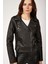 1025 Suni Deri Biker Ceket - Siyah 1