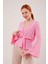 Üçaymoda Ön Bağlamalı Volan Kol Pembe Bluz 5