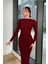 Bozz&bozz Collection Kadın Bordo Soft Touch Drape Detay Maxi Elbise 3
