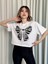 Oversize Beyaz Baskılı Crop Tişört 2