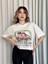 Oversize Beyaz Baskılı Crop Tişört 3