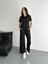 Osy Modal Yumuşak Dokulu Kumaş Kısa Kollu Yakalı T-Shirt Pantalon Ikili Takım- Siyah 3