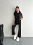 Osy Modal Yumuşak Dokulu Kumaş Kısa Kollu Yakalı T-Shirt Pantalon Ikili Takım- Siyah 4