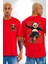 Kaykaycı Havalı Panda Kadın Erkek Ön Minimal Sırt Baskılı Kırmızı Pamuklu Tişört 1