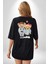 Sevgililer Oyuncak Ayı Kadın Erkek Ön Minimal Sırt Baskılı Siyah Pamuklu Tişört 2