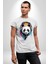 Kulaklıklı Tatlı Havalı Panda Kadın Erkek Ön Baskılı Beyaz Pamuklu Tişört Penye Klasik 3