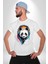 Kulaklıklı Tatlı Havalı Panda Kadın Erkek Ön Baskılı Beyaz Pamuklu Tişört Penye Klasik 4