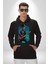 Gitarist Kurukafa Şapkalı Havalı Kadın Erkek Baskılı Üç Iplik Siyah Kapüşonlu Hodie Sweatshirt 1