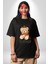 Kral Taçlı Oyuncak Ayı Kadın Erkek Ön Baskılı Siyah Pamuklu Tişört Penye Klasik 1