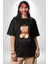 Kral Taçlı Oyuncak Ayı Kadın Erkek Ön Baskılı Siyah Pamuklu Tişört Penye Klasik 2