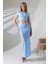 Kadın Mavi Sırt Dekolteli Uzun Etek Takım MSC498 1