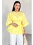 BLZ-06285 Sarı Yuvarlak Yaka Duble Kol Yandan Fermuarlı Pileli Bluz 1