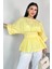 BLZ-06285 Sarı Yuvarlak Yaka Duble Kol Yandan Fermuarlı Pileli Bluz 4
