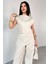 TKM-13260 Taş Rengi Asimetrik Kesim Pile Detaylı Bluz Salaş Pantolon Ikili Takım 2