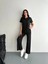 Osy Modal Yumuşak Dokulu Kumaş Kısa Kollu Yakalı T-Shirt Pantalon Ikili Takım- Siyah 4