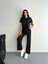 Osy Modal Yumuşak Dokulu Kumaş Kısa Kollu Yakalı T-Shirt Pantalon Ikili Takım- Siyah 4