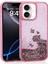Apple iPhone 16 Uyumlu Kılıf Sıvılı Simli Şeffaf Arka Yüzey Akav Keto Silikon Kapak-Pembe 1