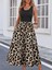 Kadın Askılı Yuvarlak Yaka Üst Viskon Alt Leopar Desenli Süprem Uzun Elbise 1