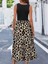 Kadın Askılı Yuvarlak Yaka Üst Viskon Alt Leopar Desenli Süprem Uzun Elbise 2