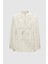 Slim Fit Bej Armürlü %100 Keten Kruvaze Kumaş Ceket 5