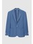 Slim Fit Mavi Armürlü Uçan Blazer Kumaş Ceket 5