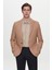 Slim Fit Kahverengi Armürlü Uçan Blazer Kumaş Ceket 2