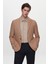 Slim Fit Kahverengi Armürlü Uçan Blazer Kumaş Ceket 4