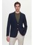 Slim Fit Lacivert Armürlü Kumaş Ceket 1