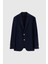 Slim Fit Lacivert Armürlü Kumaş Ceket 5
