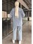 Kadın Tek Cepli Taş Detaylı Jean Kot Ceket Pantolon Tesettür Ikili Takım P-00015609 4
