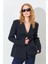 Kadın Siyah Beli Oturtmalı Çift Düğmeli Blazer Ceket 1