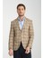 Uche Erkek Vizon Ekose Desenli Slim Fit Mono Yaka Blazer Ceket 1