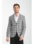 Uche Erkek Vizon Ekose Desenli Slim Fit Mono Yaka Blazer Ceket 1