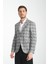 Uche Erkek Vizon Ekose Desenli Slim Fit Mono Yaka Blazer Ceket 3