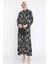Desenli Bel Kuşaklı Tesettür Viskon Elbise P-00015332 1