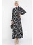 Desenli Bel Kuşaklı Tesettür Viskon Elbise P-00015332 2