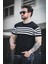 Liam Çizgili Likralı Slim Fit Bisiklet Yaka Örme Erkek Triko Tshirt 2