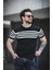 Liam Çizgili Likralı Slim Fit Bisiklet Yaka Örme Erkek Triko Tshirt 3