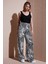 Desenli Regular Fit Yüksek Bel Bol Paça Pantolon Bayan Pantolon 25Y0179K1 2
