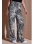 Desenli Regular Fit Yüksek Bel Bol Paça Pantolon Bayan Pantolon 25Y0179K1 3