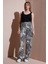 Desenli Regular Fit Yüksek Bel Bol Paça Pantolon Bayan Pantolon 25Y0179K1 4