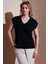 % 100 Pamuk Standart Fit V Yaka Güpür Detaylı Bluz Bayan Bluz 25Y0540K1 2