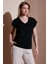 % 100 Pamuk Standart Fit V Yaka Güpür Detaylı Bluz Bayan Bluz 25Y0540K1 3