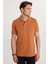 Erkek Slim Fit Dar Kesim Pamuk Düz Pike Kahverengi Polo Yaka Tişört 1