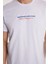 erkek Slim Fit Dar Kesim %100 Pamuk Yumuşak Dokulu Baskılı Beyaz Bisiklet Yaka Tişört 3