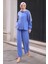 Indigo Yırtmaçlı Tunik Pantolonlu Takım 2