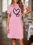 Kadın Kısa Kollu Bisiklet Yaka Kalp Desenli Viskon Elbise 2